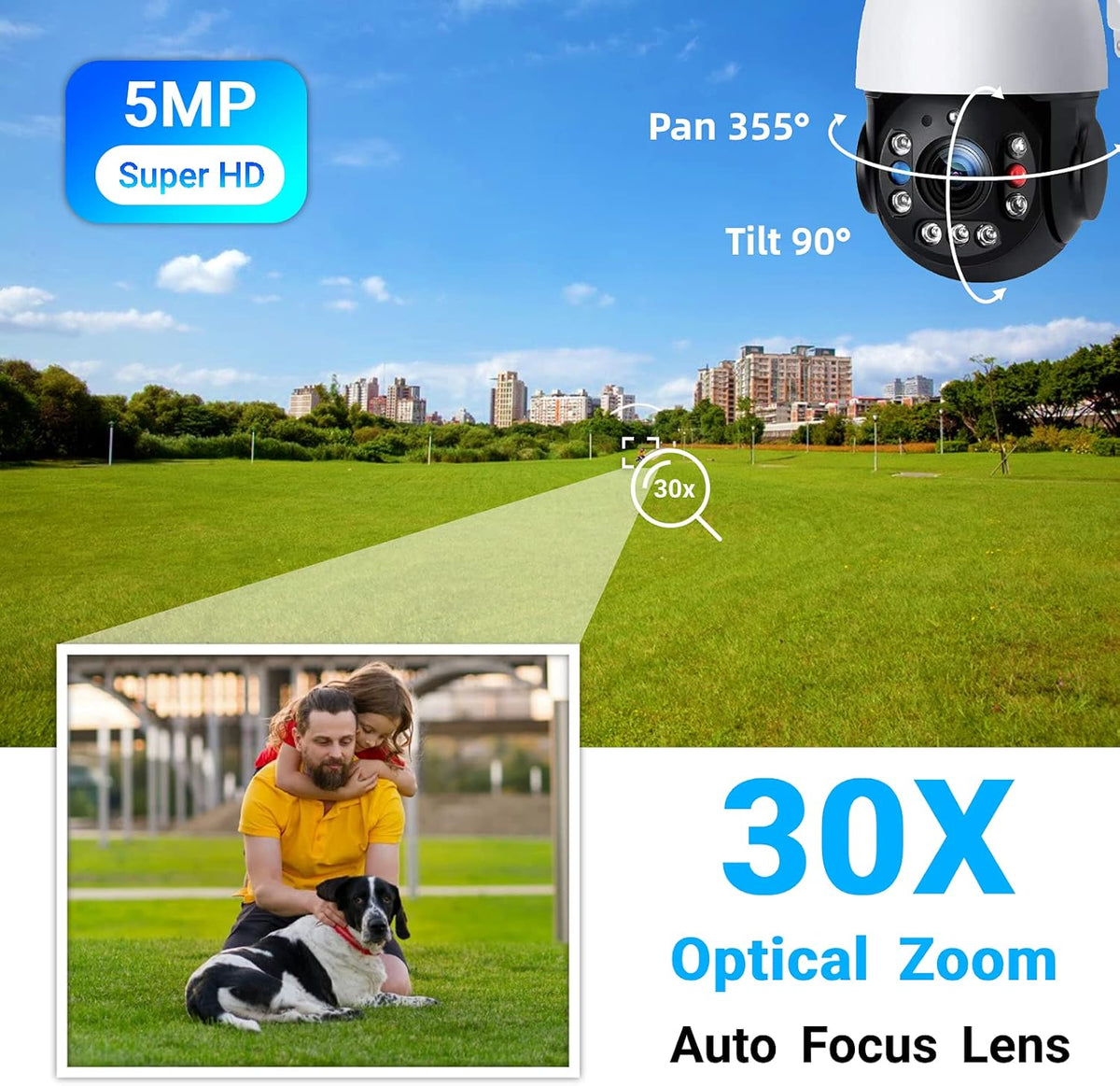 PTZ Security Camera Outdoor 30X Optical Zoom WiFi 5MP IP Camera Night Vision 2-Way Audio IP66 Waterproof C4304