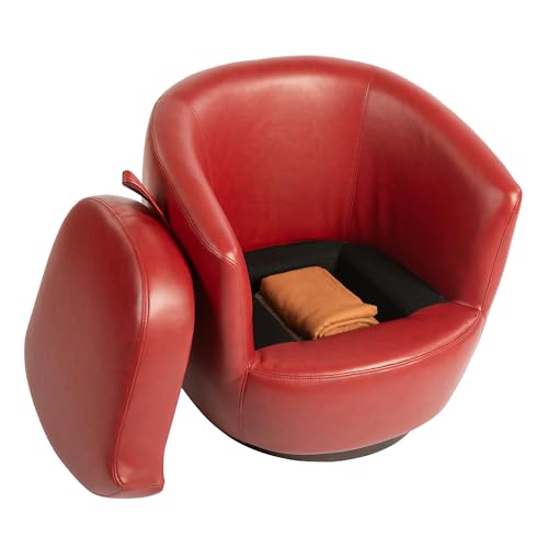 Light Beige PU Leather Swivel Barrel Chair with Hidden Storage D927