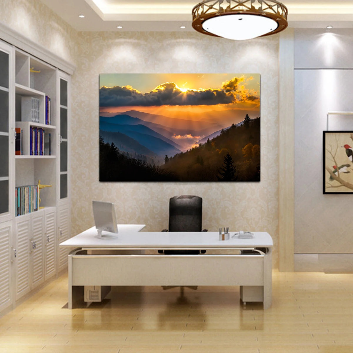 Sunrise Over Blue Ridge Mountains Scenic Painting Gallery Wrapped Canvas Art Q128748