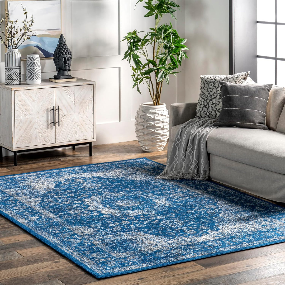 Dark Blue Vintage Runner Rug A975608