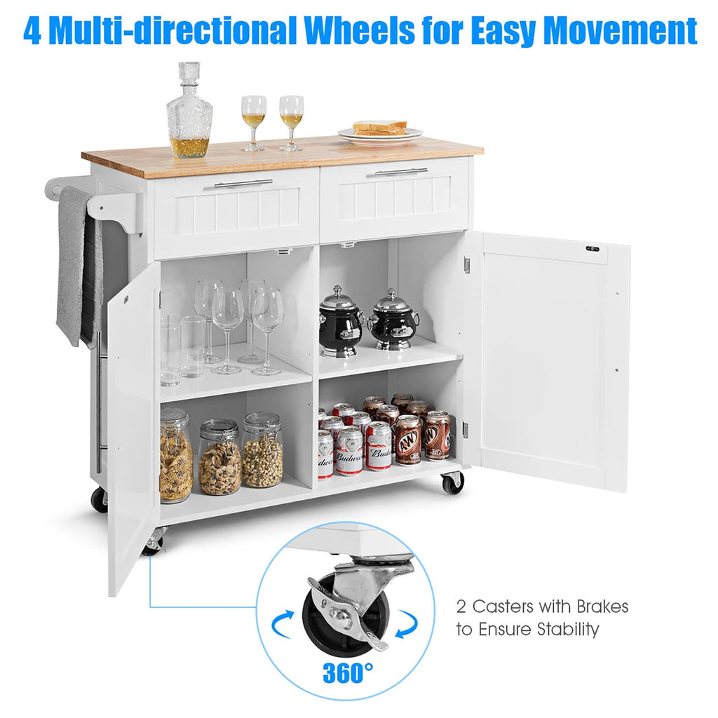 White Wood Rolling Kitchen Cart V676215