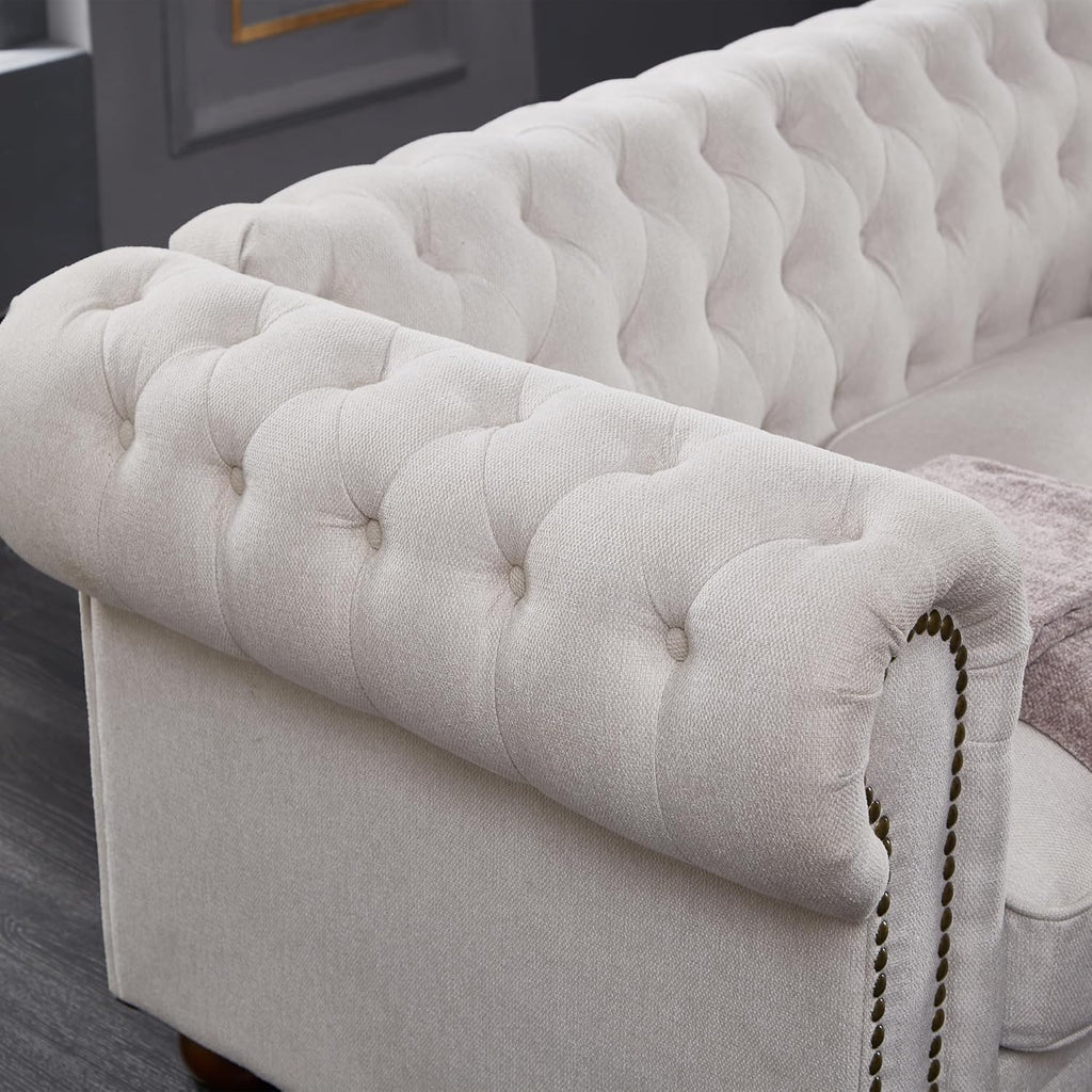Beige Linen Chesterfield Sofa L23740