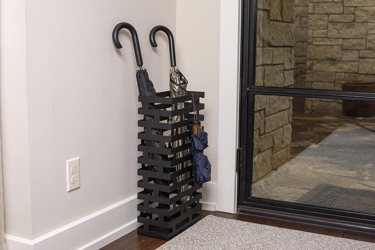 Black Metal Umbrella Holder Stand with Water Tray Z792