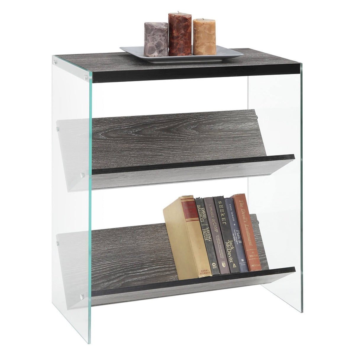 27.75x22 Weathered Gray Glass Bookcase I3811