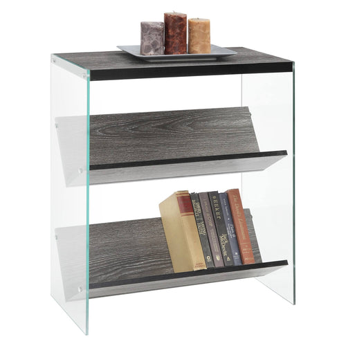 27.75x22 Weathered Gray Glass Bookcase I3811