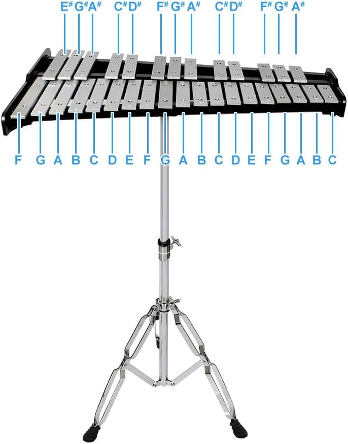 32 Notes Glockenspiel Kit Xylophone Bell Percussion Instrument Set with Stand Mallets and Carrying Bag K962062
