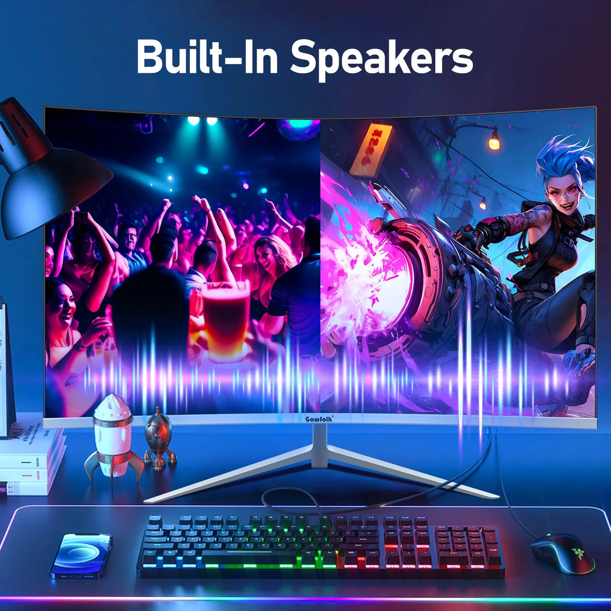 27 Inch Curved Monitor 100hz White FHD 1080P 1800R Frameless Built-in Speakers HDMI D43300