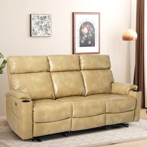 Brown Power Reclining 3-Seat Sofa with USB Ports and Cup Holders V66247