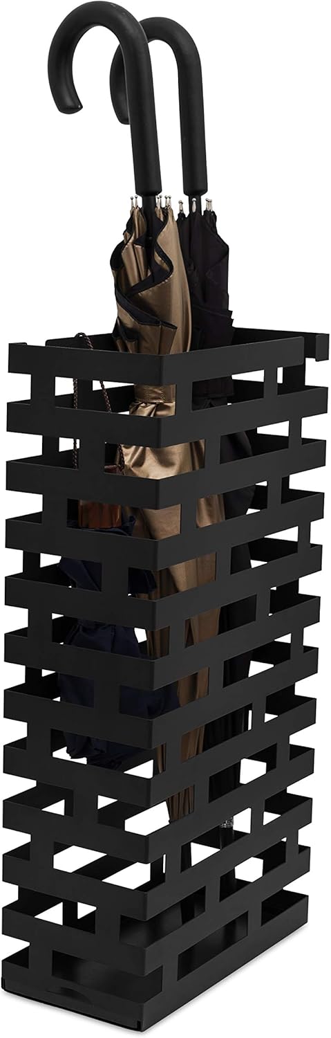 Black Metal Umbrella Holder Stand with Water Tray Z792