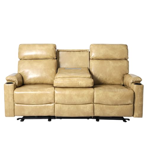 Brown Power Reclining 3-Seat Sofa with USB Ports and Cup Holders V66247