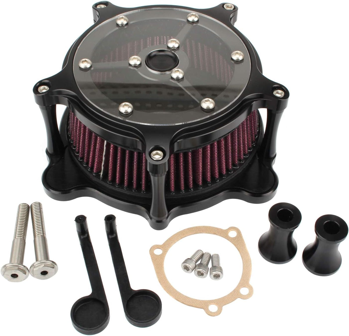 Motorcycle Air Cleaner Intake Filter System Kit Chrome H5115