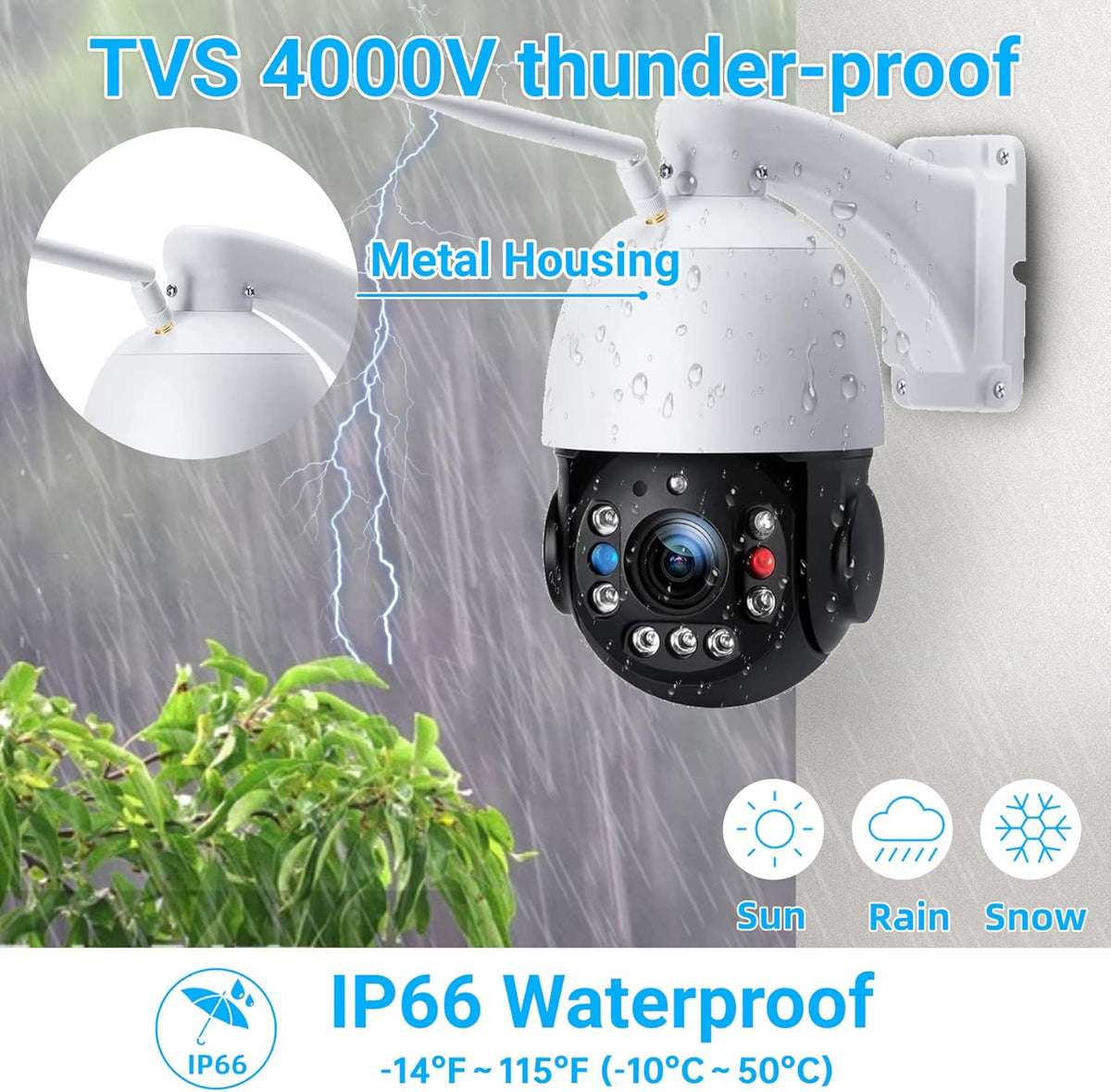 PTZ Security Camera Outdoor 30X Optical Zoom WiFi 5MP IP Camera Night Vision 2-Way Audio IP66 Waterproof C4304