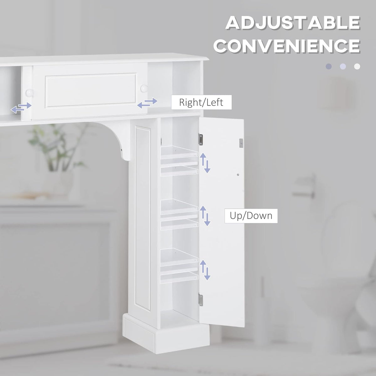 White Freestanding Over The Toilet Bathroom Cabinet with Adjustable Shelves K873