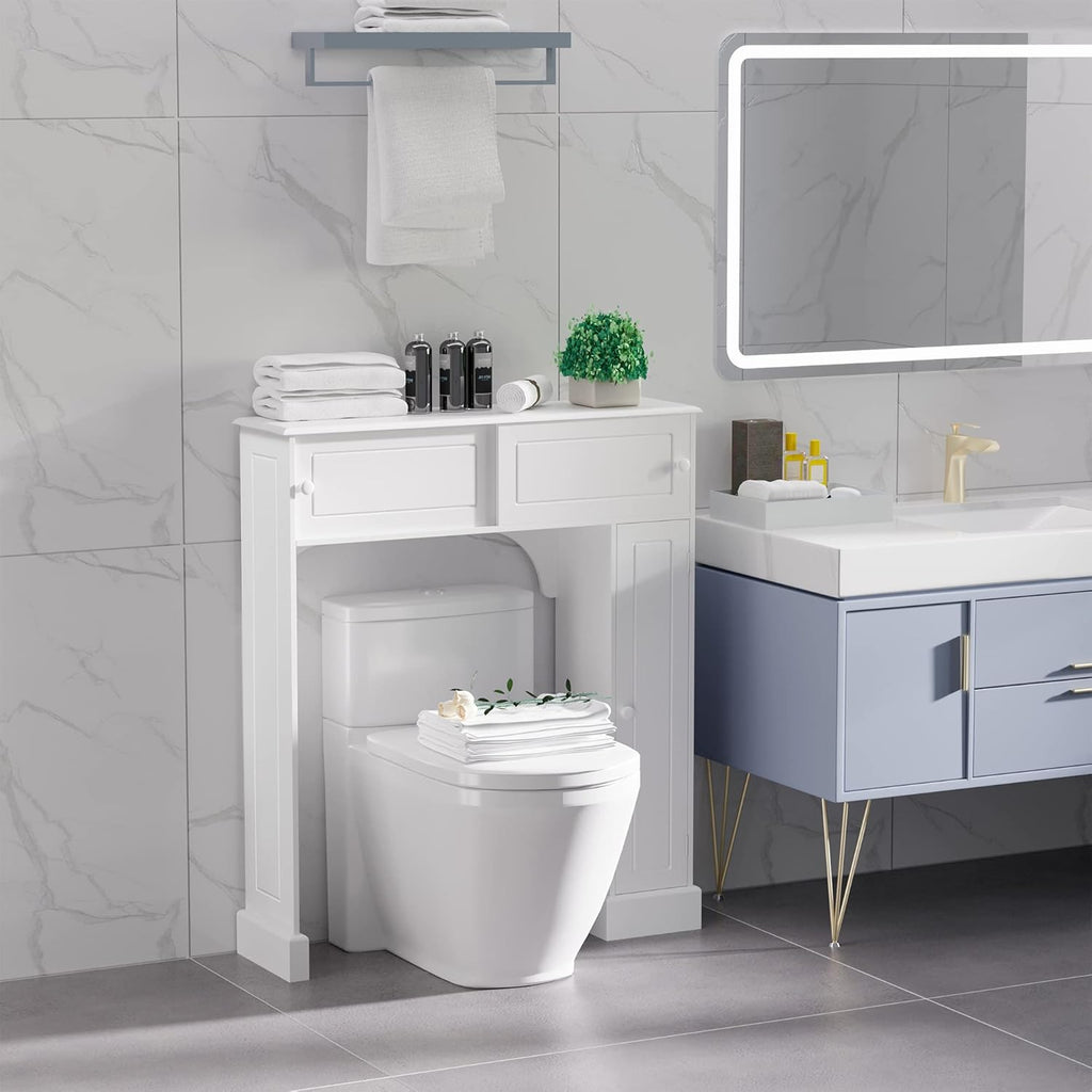 White Freestanding Over The Toilet Bathroom Cabinet with Adjustable Shelves K873