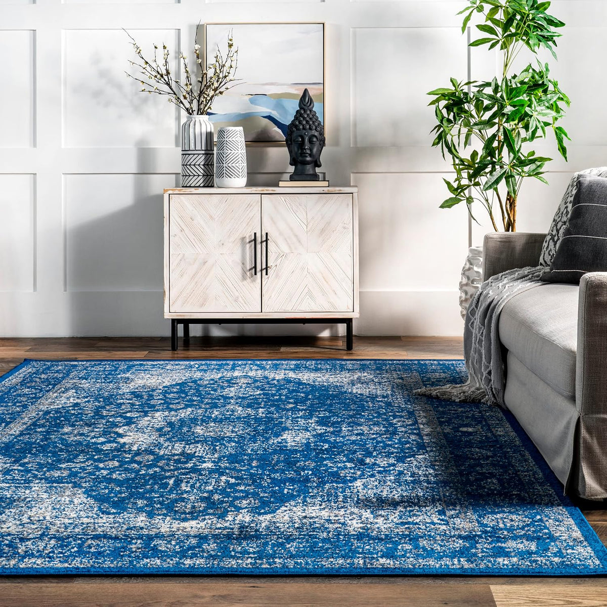 Dark Blue Vintage Runner Rug A975608