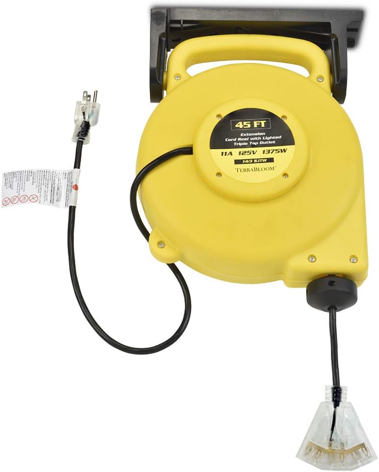 40 Ft 12/3 Retractable Extension Cord Reel with 3 Outlets T9848