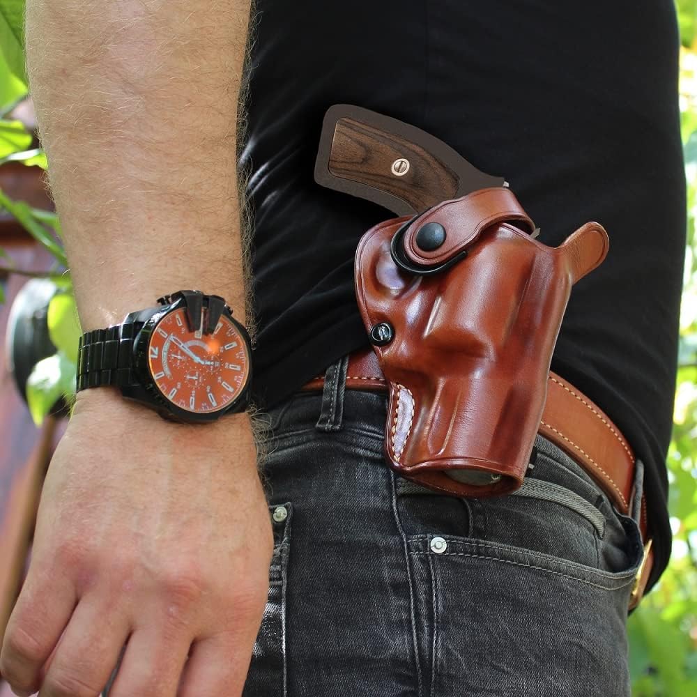 Brown Leather OWB Revolver Holster with Retention Strap for 2.5'' Barrel B3956