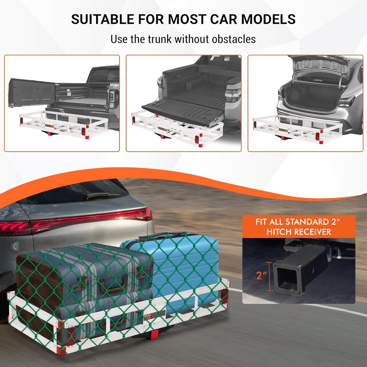 Aluminum Cargo Carrier Basket 49.4 x 22.4 x 7.1 inch for 2" Hitch Receiver 500lb Capacity Silver X18136