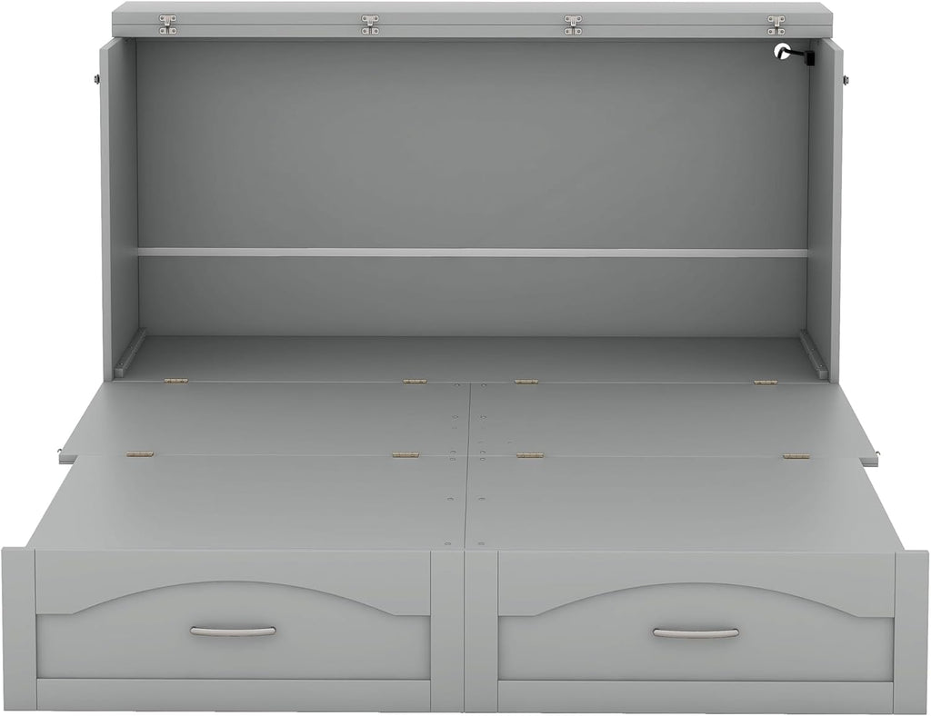 Gray Queen Size Murphy Bed with Storage Drawers T6587