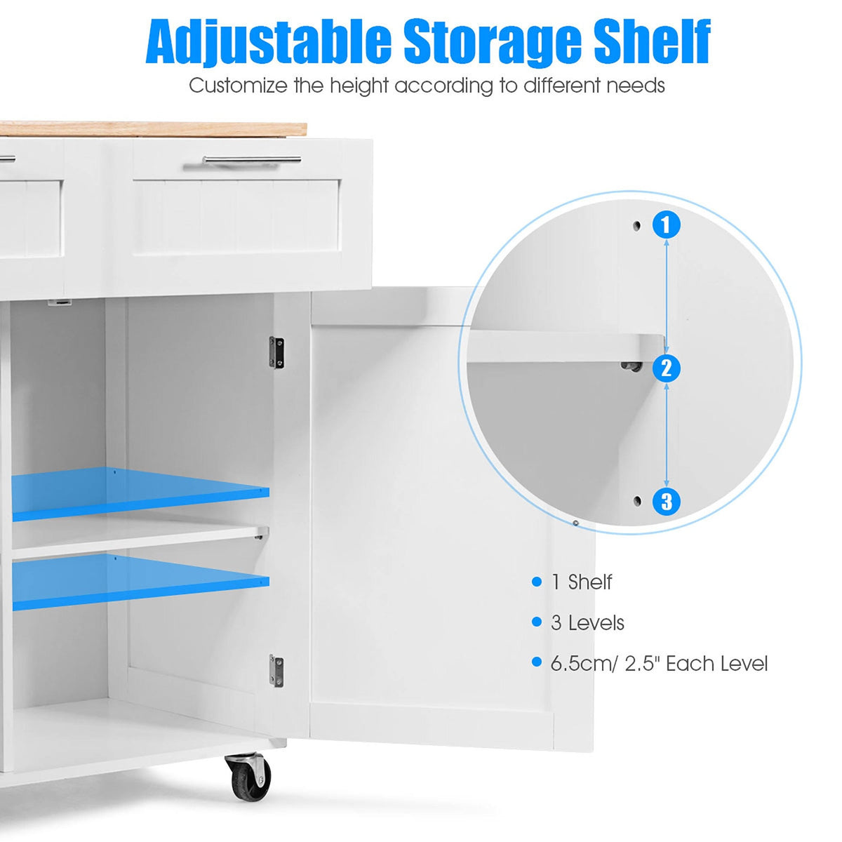 White Wood Rolling Kitchen Cart V676215