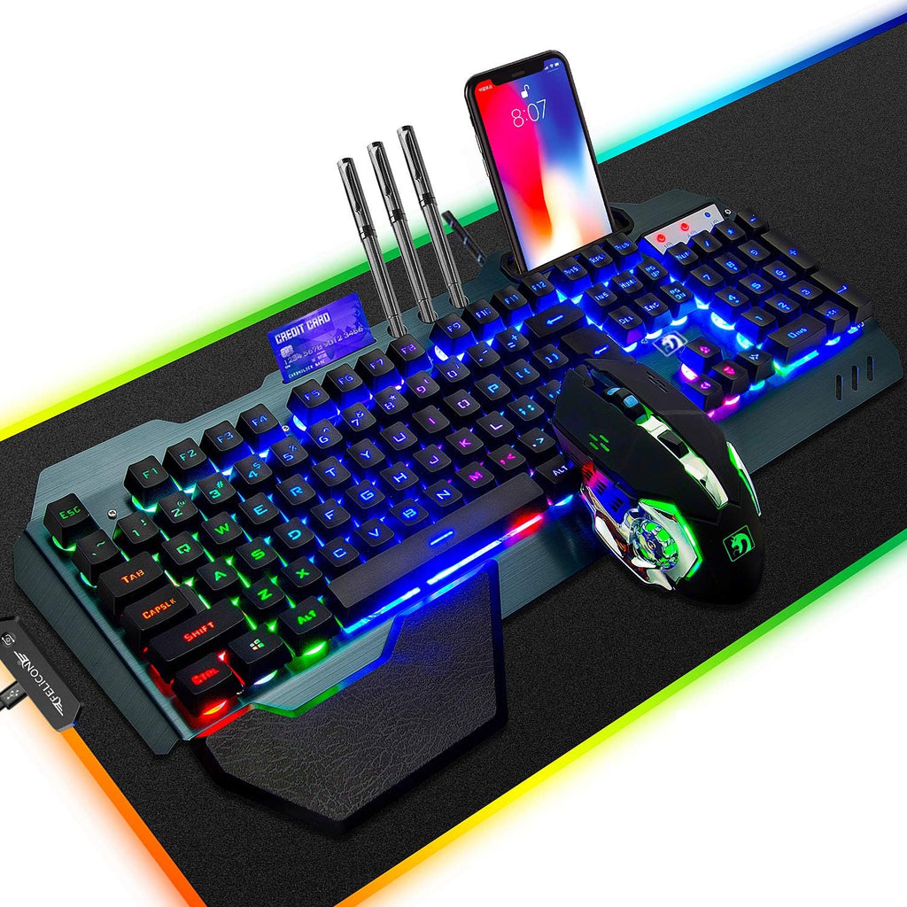 Wired Game Keyboard and Mouse Combo with RGB LED Backlit Mechanical Feel Keyboard and 6 Button 3200 DPI Mice and Large RGB Mouse Pad R131941