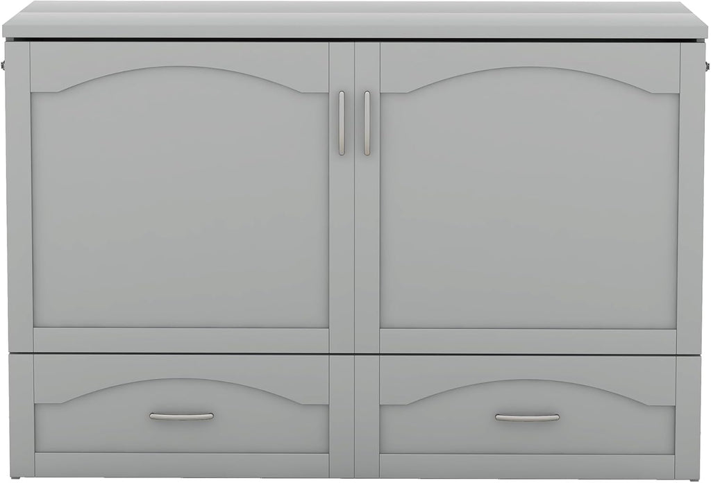 Gray Queen Size Murphy Bed with Storage Drawers T6587