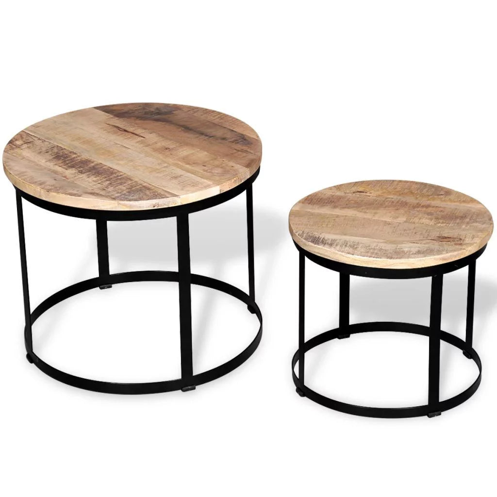 Two Piece Round Mango Wood Coffee Table Set V430