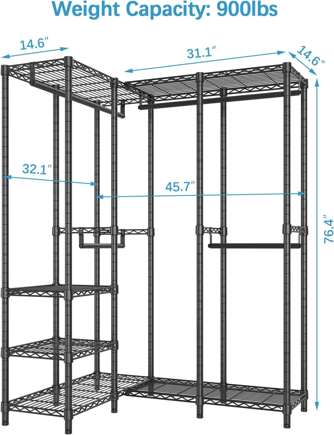 L Shaped Heavy Duty Metal Clothing Rack Black S81022