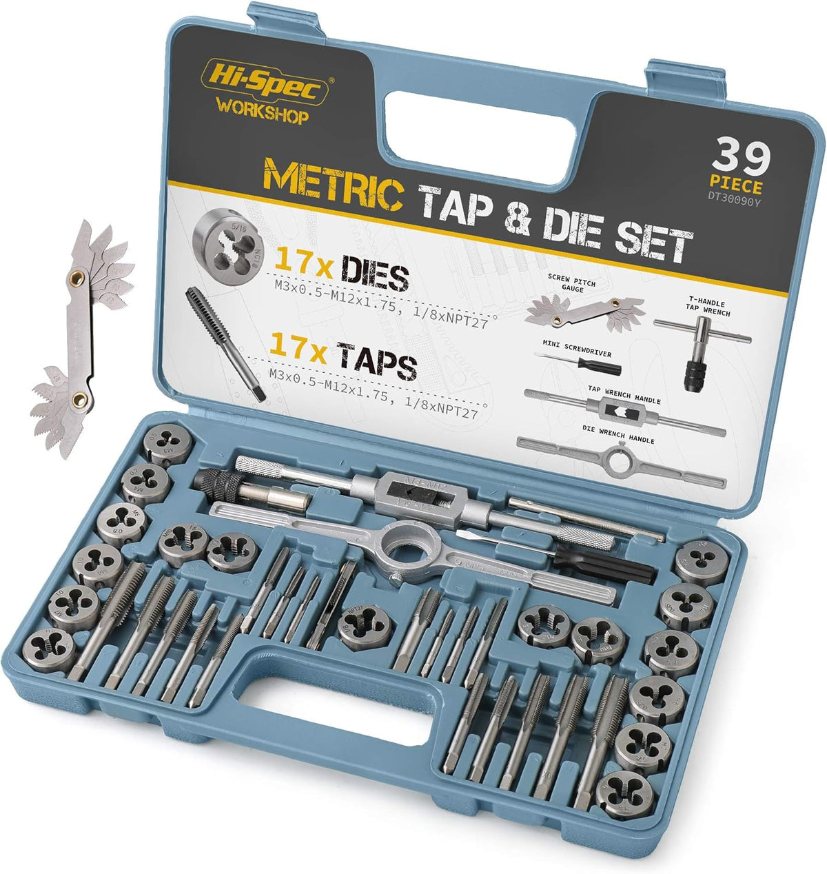 39 Piece Metric Tap & Die Set with Screw Pitch Gauge in Tray Case T750279