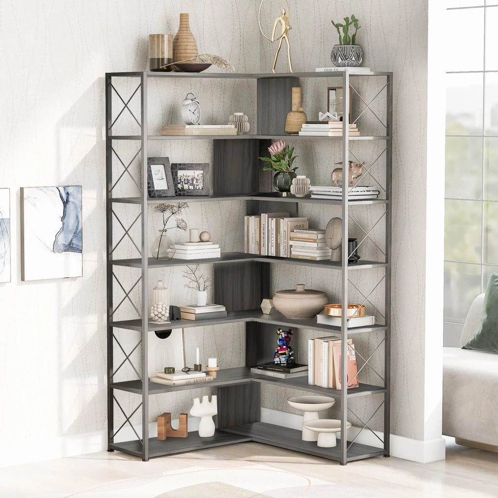 L-Shaped Corner Bookshelf with Metal Frame L967013