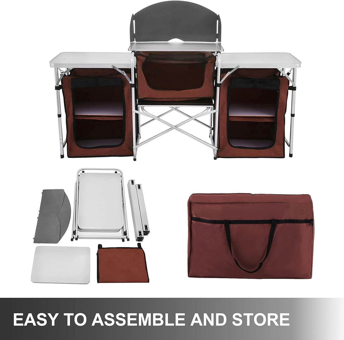 Camping Kitchen Table with 2 Side Tables R58790