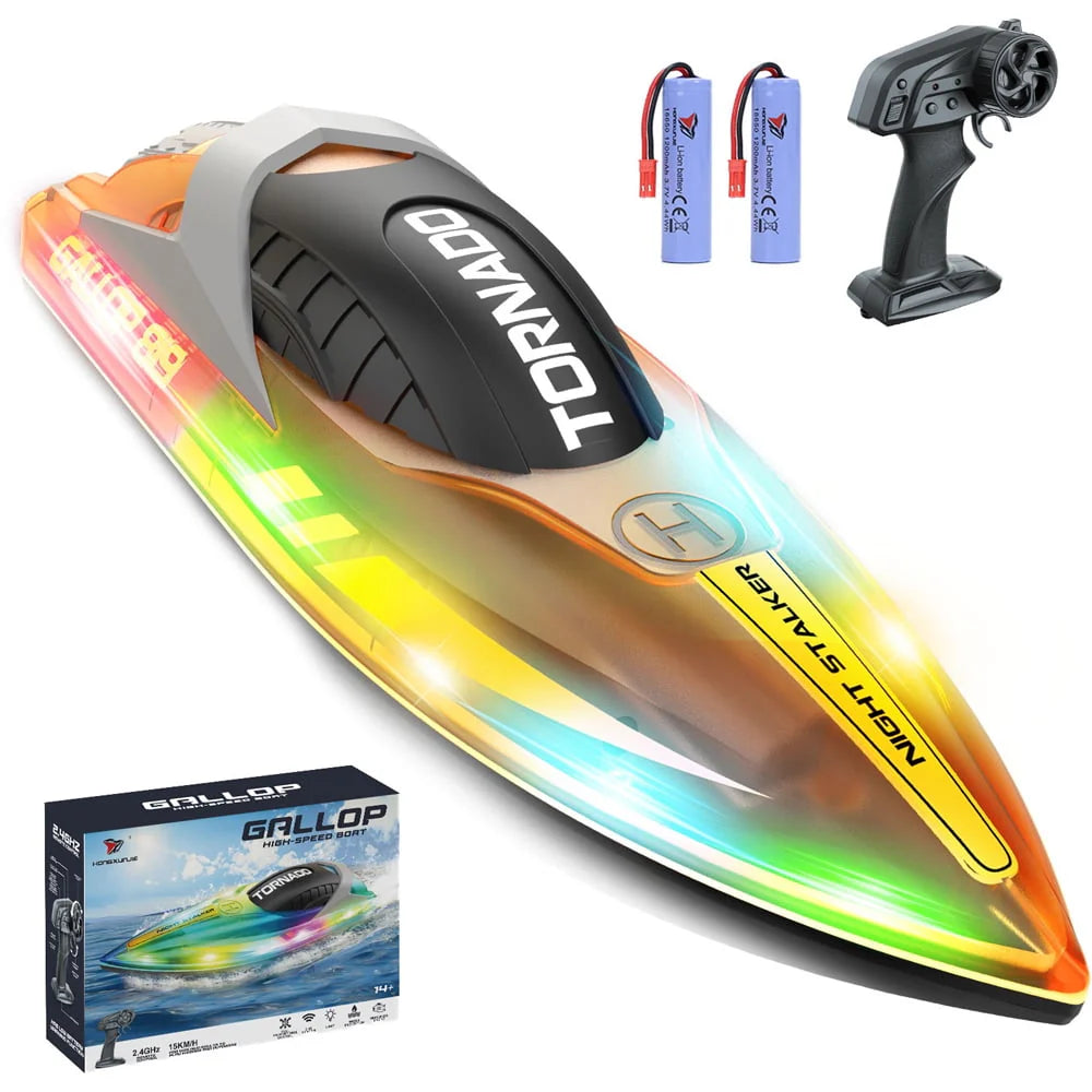 Remote Control Boat with LED Lights, 2 Rechargeable Battery K764211