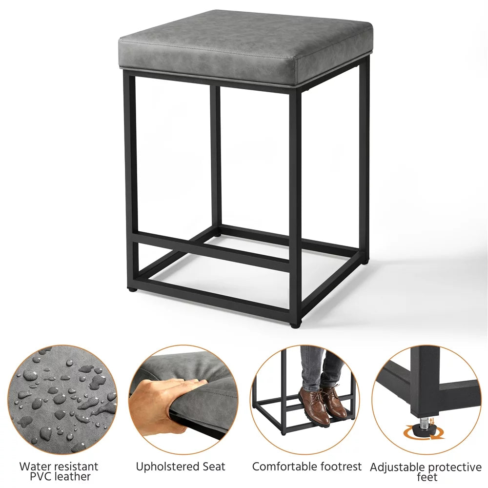 24" Modern Upholstered Backless Counter Bar Stools, 2pcs, Gray O121697
