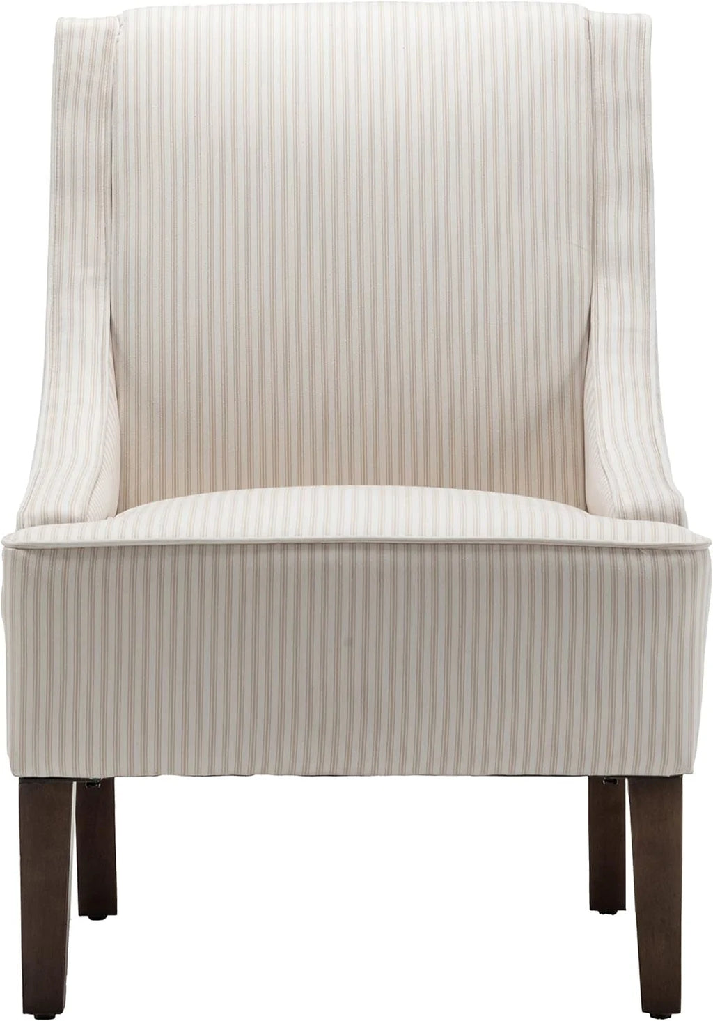 Cream and White Stripe Fabric Accent Chair with Wood Legs C2243