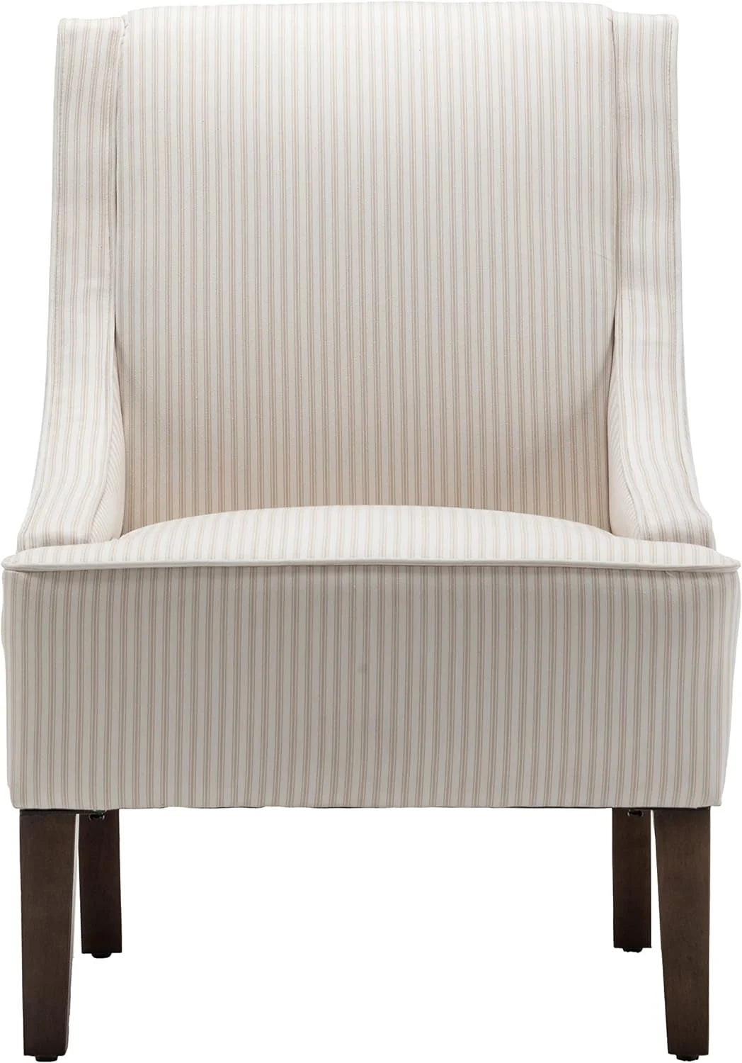 Cream and White Stripe Fabric Accent Chair with Wood Legs C2243