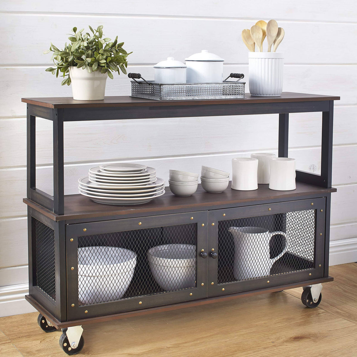 3-Tier Rolling Buffet Cart with Metal Accents - Black L711