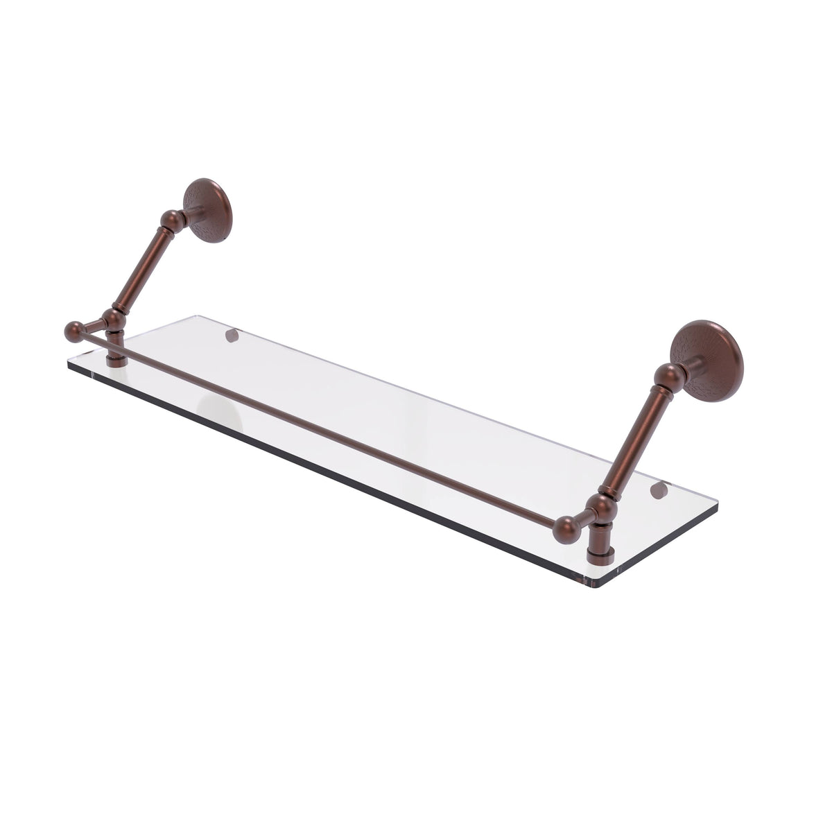 Antique Copper Floating Glass Shelf with Gallery Rail - 30 inch B678206