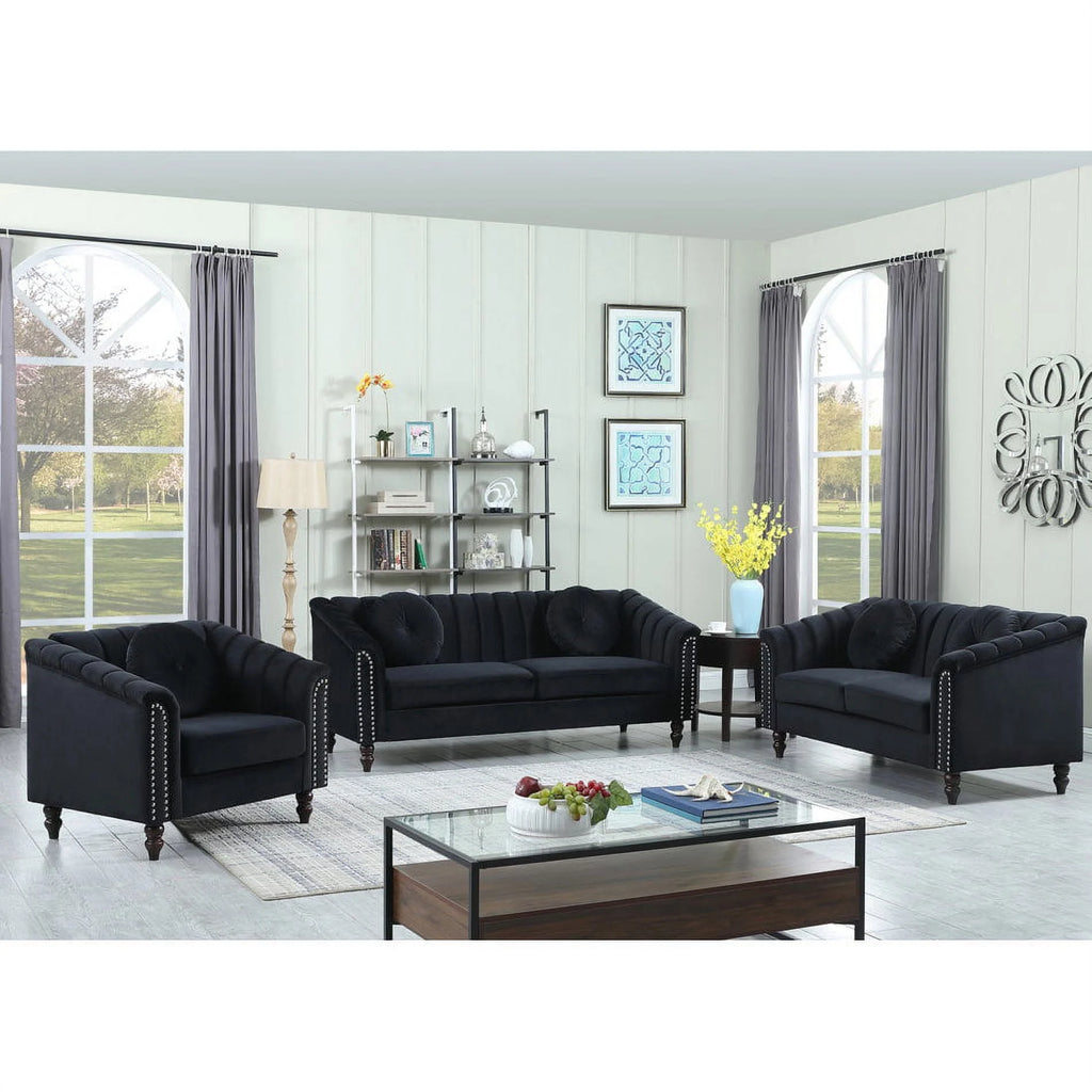 3 Piece Velvet Upholstered Sofa Loveseat and Chair O885
