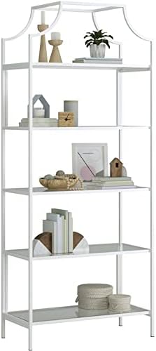 5 Shelf Metal Framed Glass Bookcase in Flat White I516378