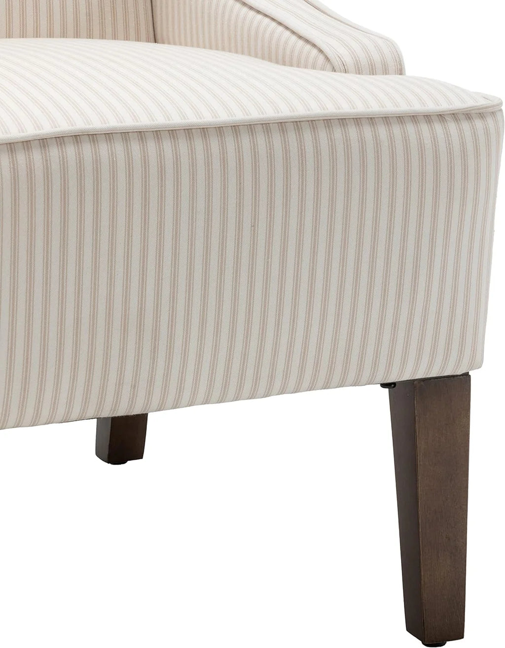 Cream and White Stripe Fabric Accent Chair with Wood Legs C2243