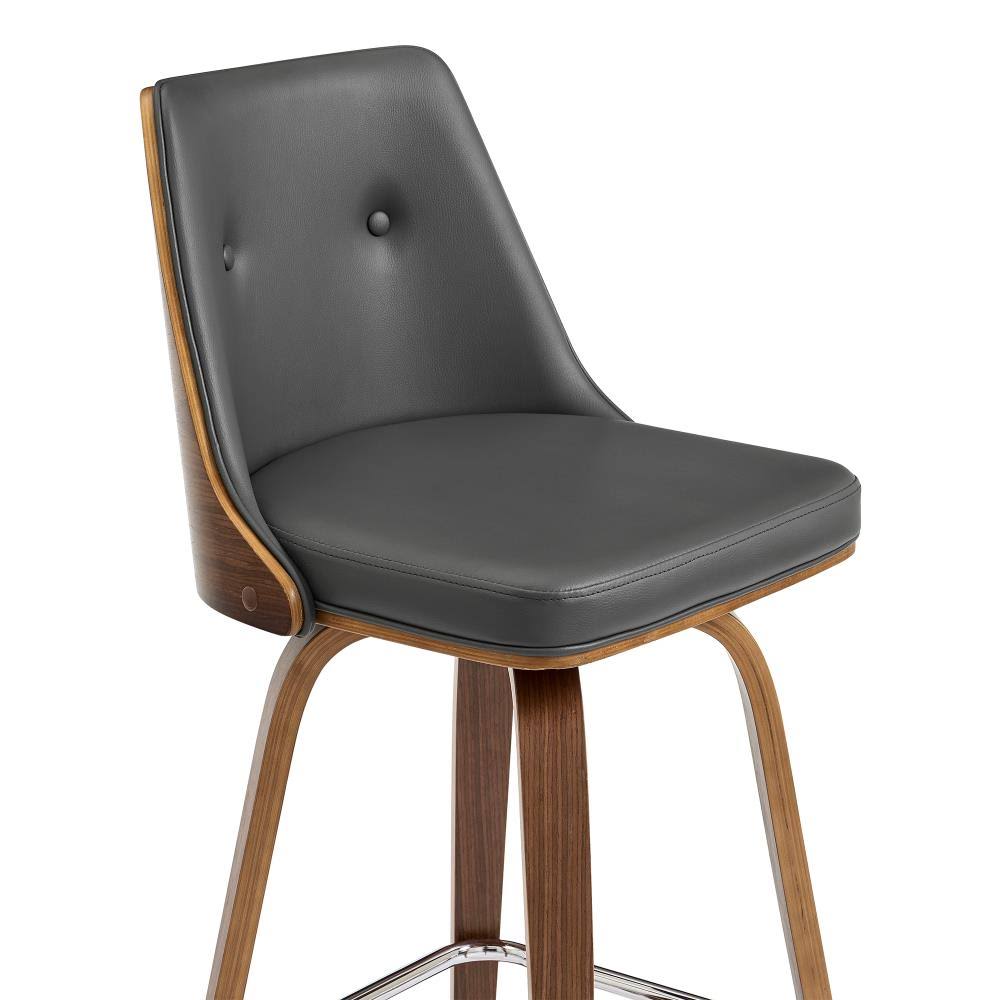 Gray Faux Leather and Walnut Wood Swivel Counter Stool N46485