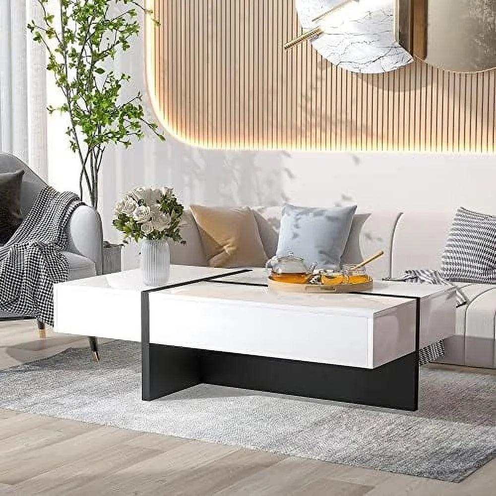 LED Coffee Table 31.5 Inch High Gloss with 16-Color Light and Remote Control U618943