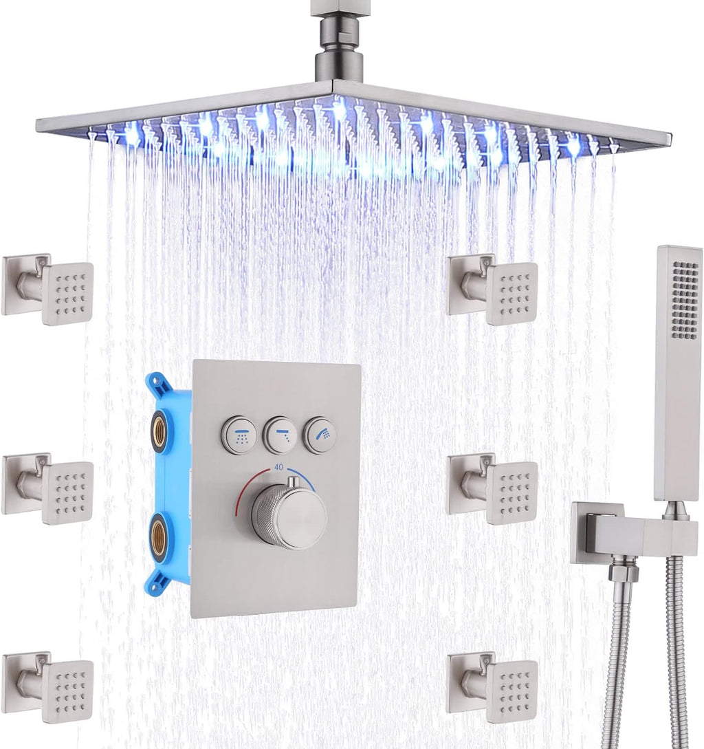 16 Inch Rain Shower Head System with Body Jets and Handheld Shower Faucet Fixture Set V36498