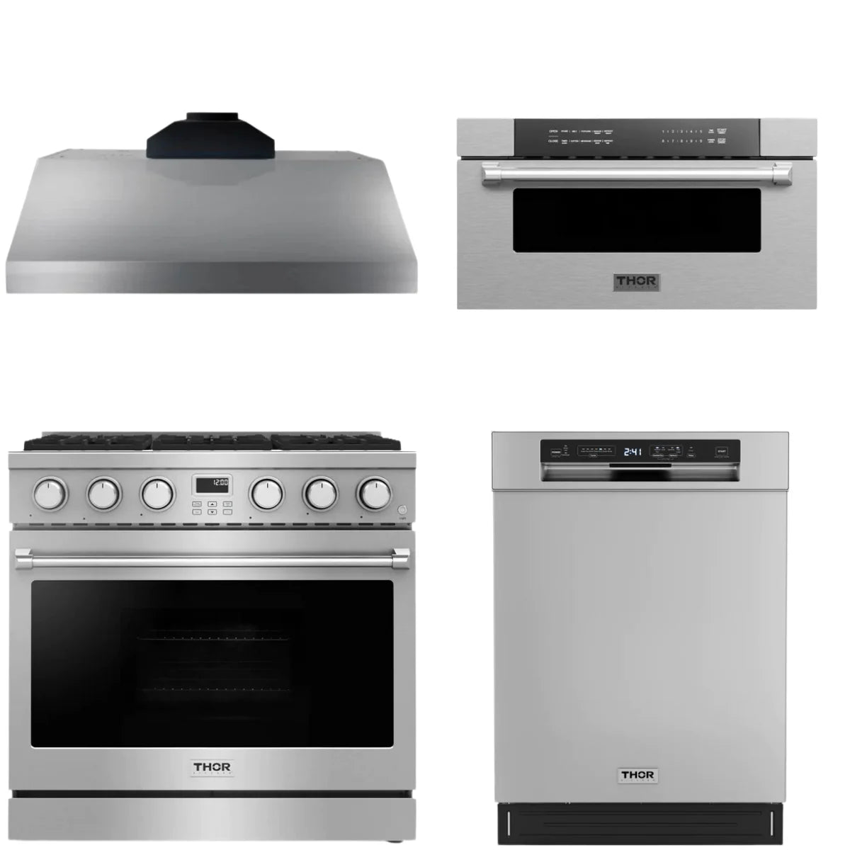 36 Gas Range, Range Hood, Dishwasher and Microwave D526682