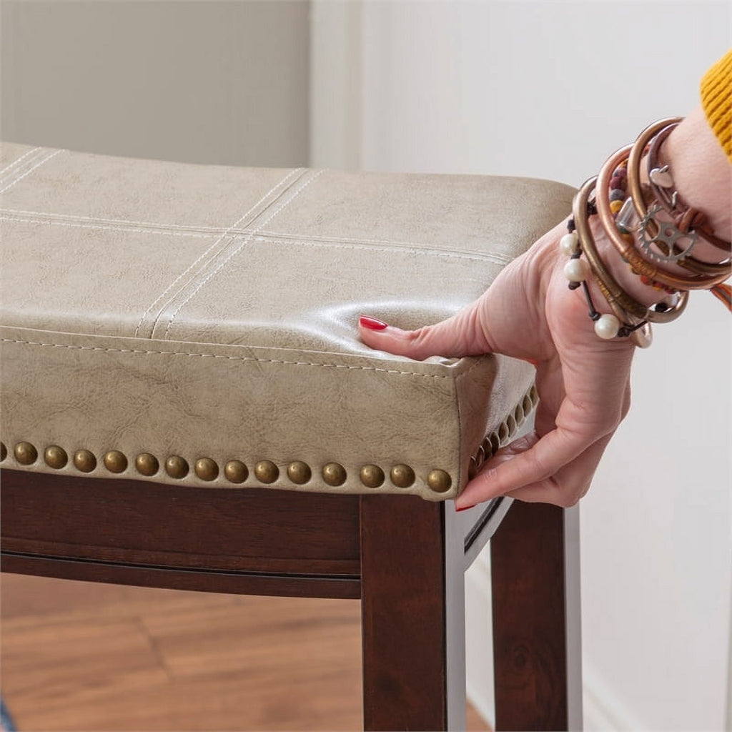 Beige Wood Faux Leather Bar Stool P29157