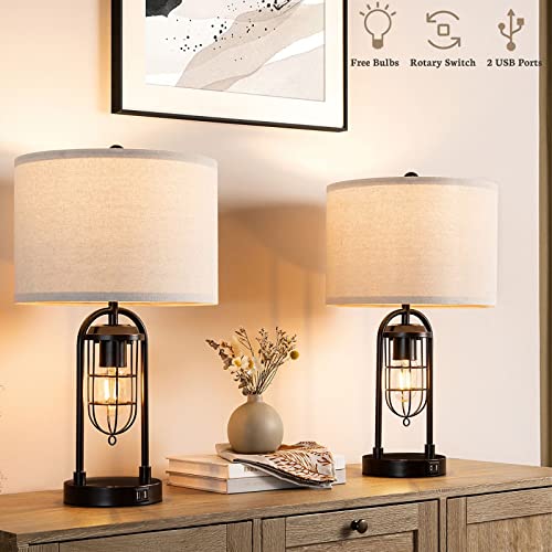 21'' Table Lamps Set of 2 with Night Light and USB Port J125
