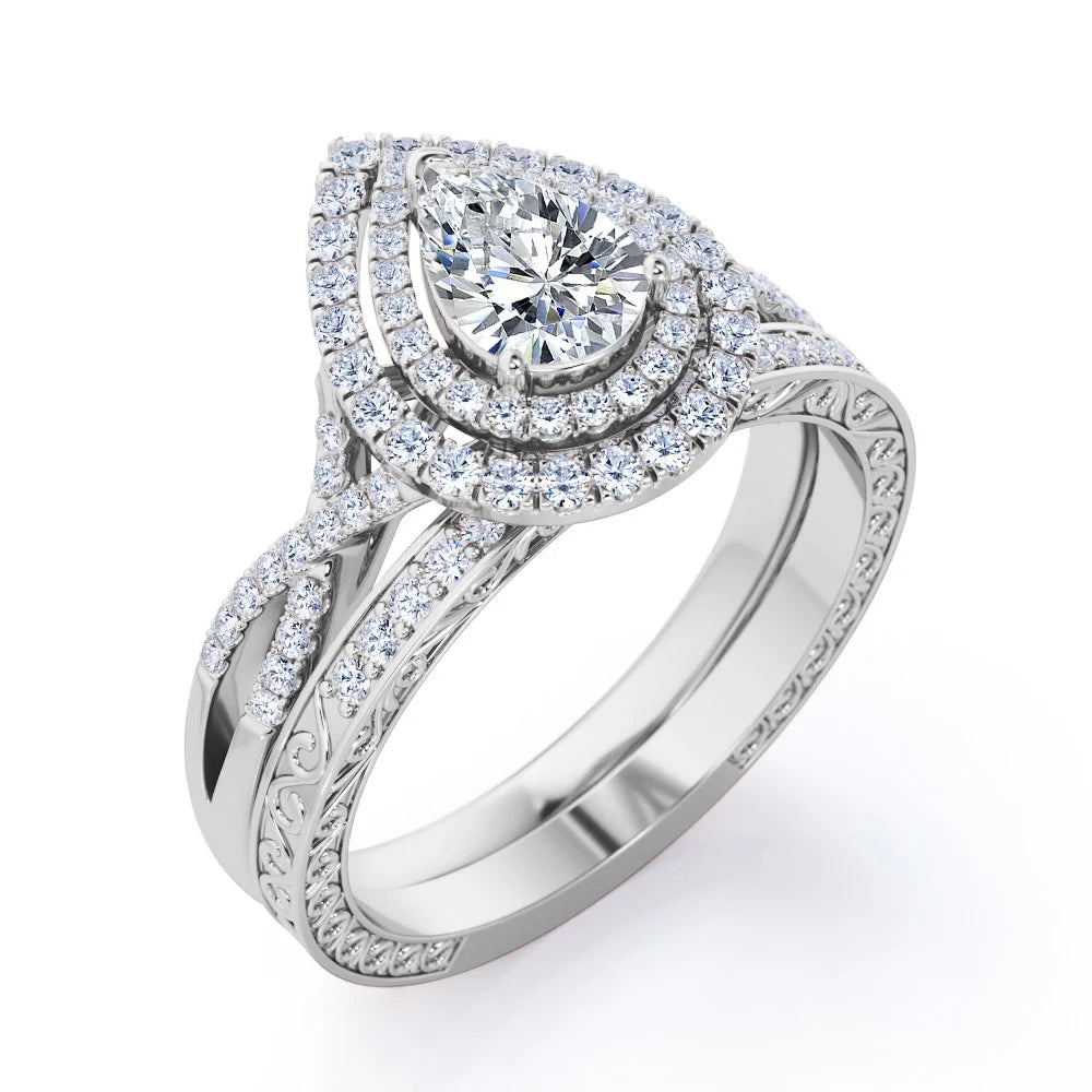 1.75 Carat Almond Shape Moissanite Crossover Wedding Set V40076