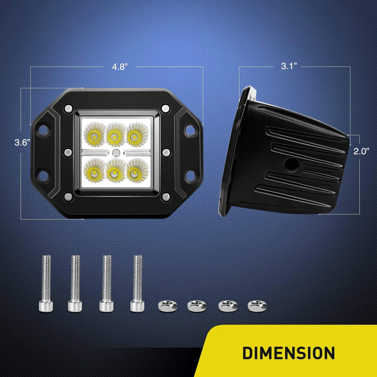 4PCS 18W LED Work Light Bar Flush Mount Flood Lights Backup Reverse Rear Front Bumper Lights B274169