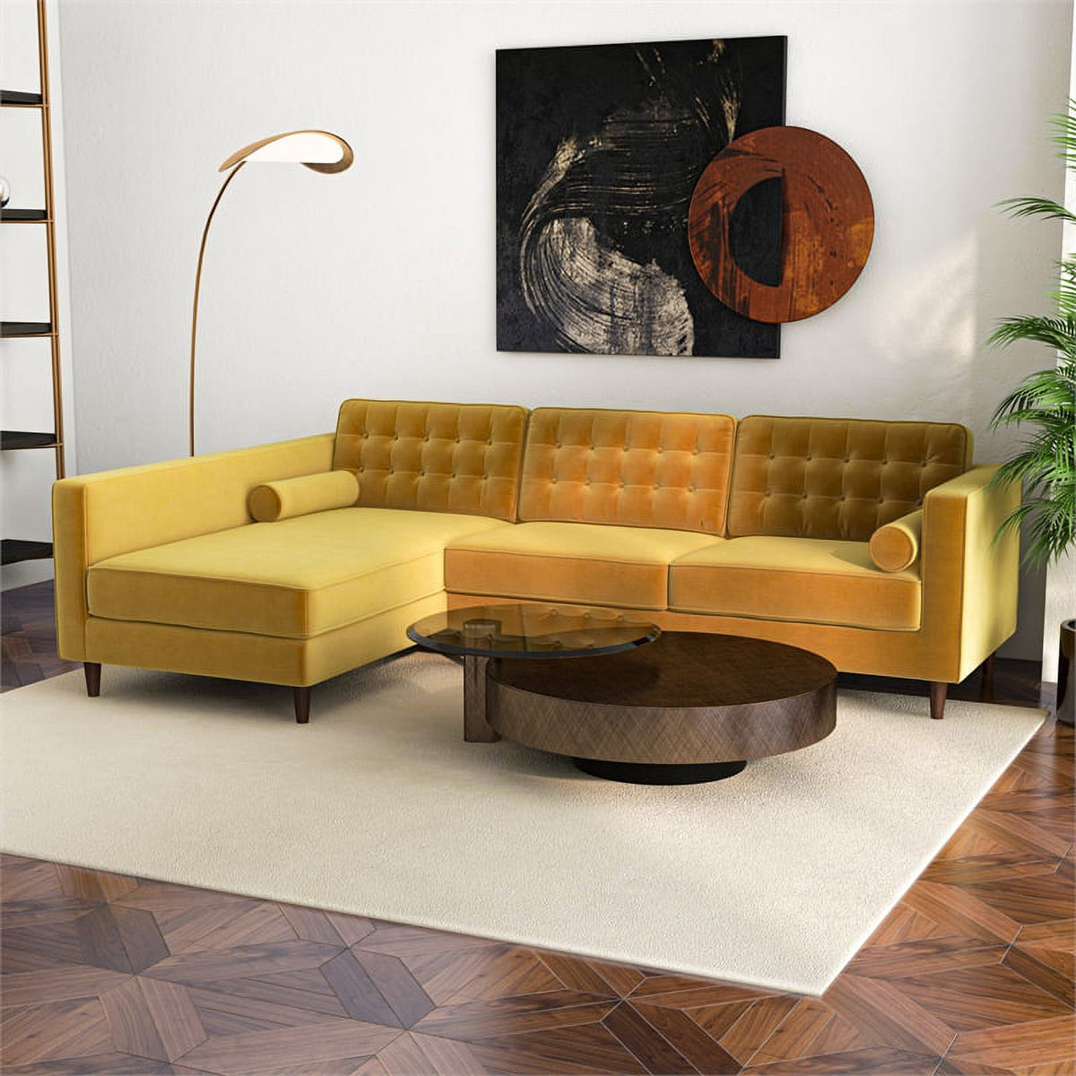 Gold Velvet Left-Facing Sectional Q4280