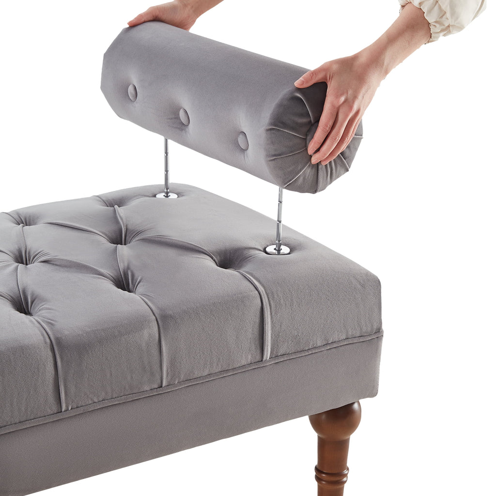 60.2 Inch Grey Tufted Upholstered Bench with 2 Pillows Q163622